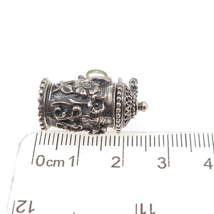 Beau 925 Sterling Silver Antique Art Deco Beer Stein Oxidized Charm Pendant