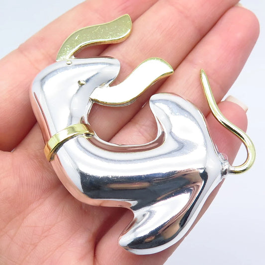 925 Sterling Silver 2-Tone Vintage Mexico Dog / Puppy Pin Brooch