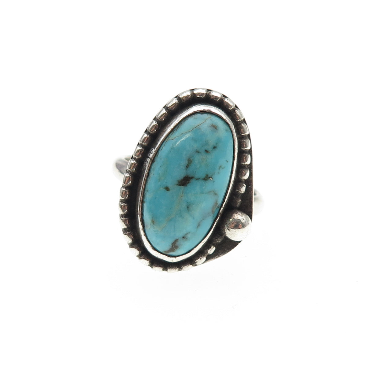 Old Pawn 925 Sterling Silver Vintage Southwestern Tyrone Turquoise Ring Size 7.5
