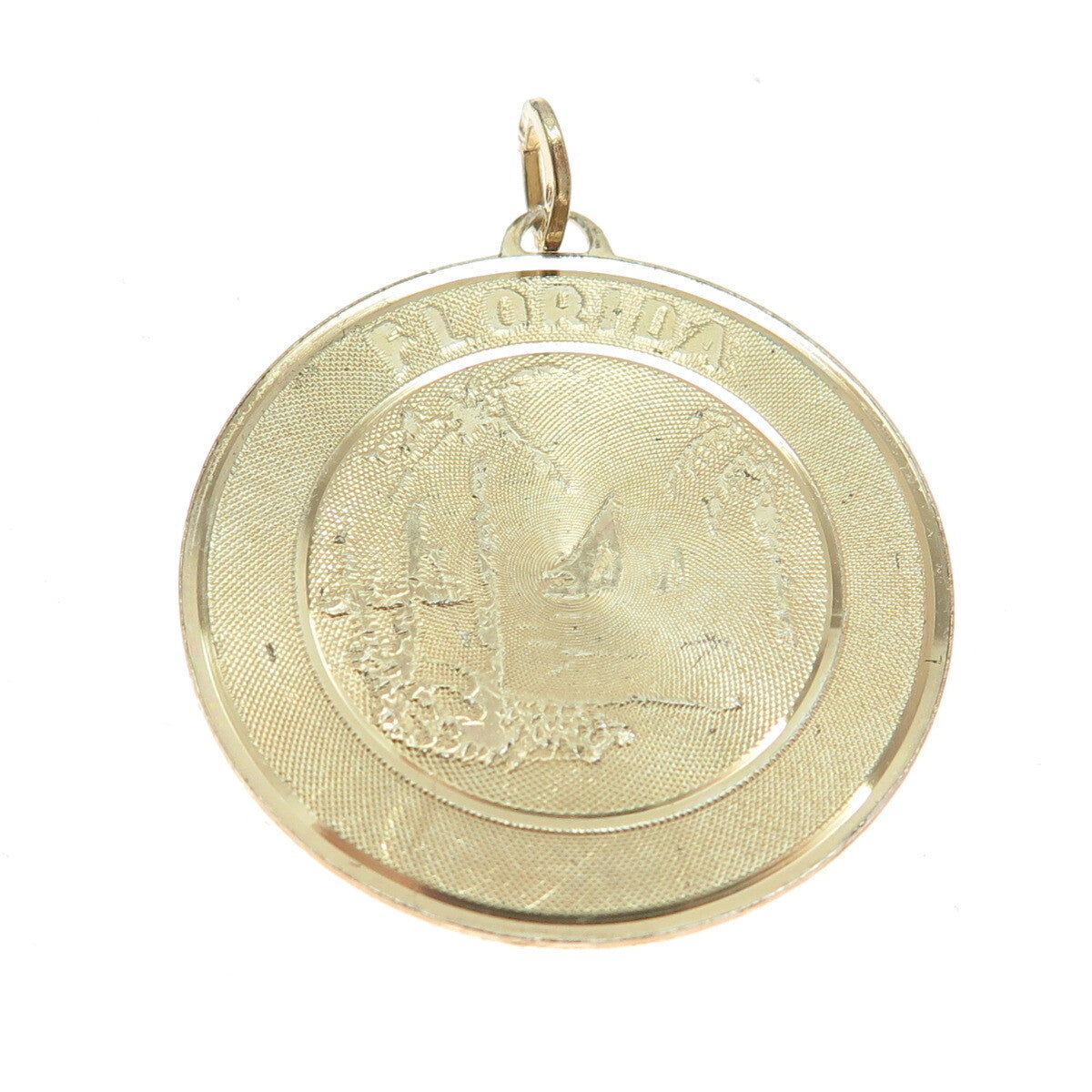 BEAU 925 Sterling Silver Gold Plated Vintage Florida Round Tag Charm Pendant