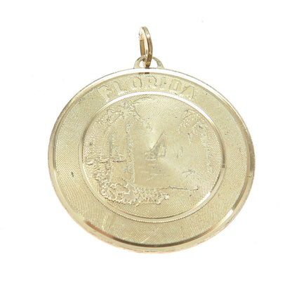 BEAU 925 Sterling Silver Gold Plated Vintage Florida Round Tag Charm Pendant