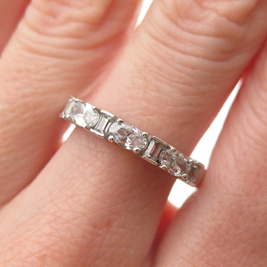 925 Sterling Silver Oval & Emerald-Cut C Z Half Eternity Band Ring Size 8.25