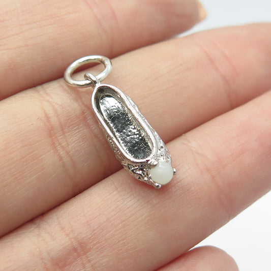 925 Sterling Silver Antique Art Deco Milky Glass Boot Shoe Charm Pendant