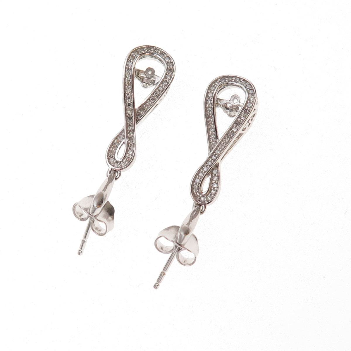 925 Sterling Silver Real Round-Cut Diamond Infinity Dangle Earrings