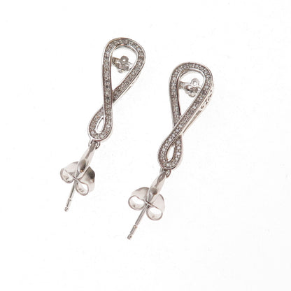 925 Sterling Silver Real Round-Cut Diamond Infinity Dangle Earrings
