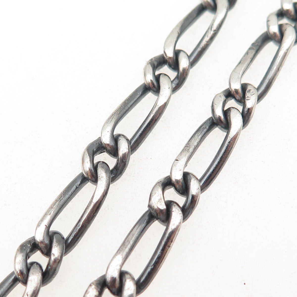 925 Sterling Silver Vintage Mexico Figaro Chain Oxidized Necklace 22"