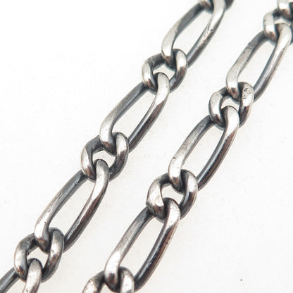 925 Sterling Silver Vintage Mexico Figaro Chain Oxidized Necklace 22"