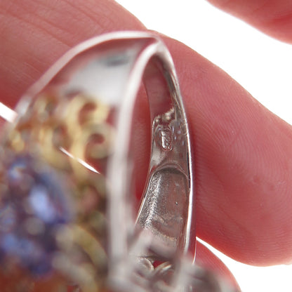 Chuck Clemency 925 Sterling Silver 2-Tone Real Tanzanite White Topaz Ring Size 8