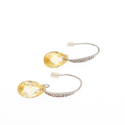 925 Sterling Silver Canary & White C Z Dangle Earrings
