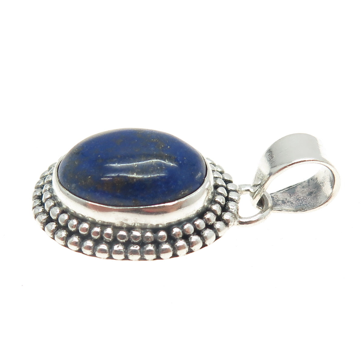 925 Sterling Silver Vintage Real Lapis Lazuli Granulated Pendant