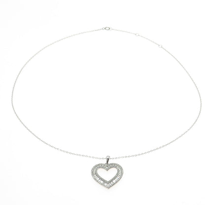 925 Sterling Silver Round & Tapered Baguette-Cut C Z Heart Chain Necklace 16-18"