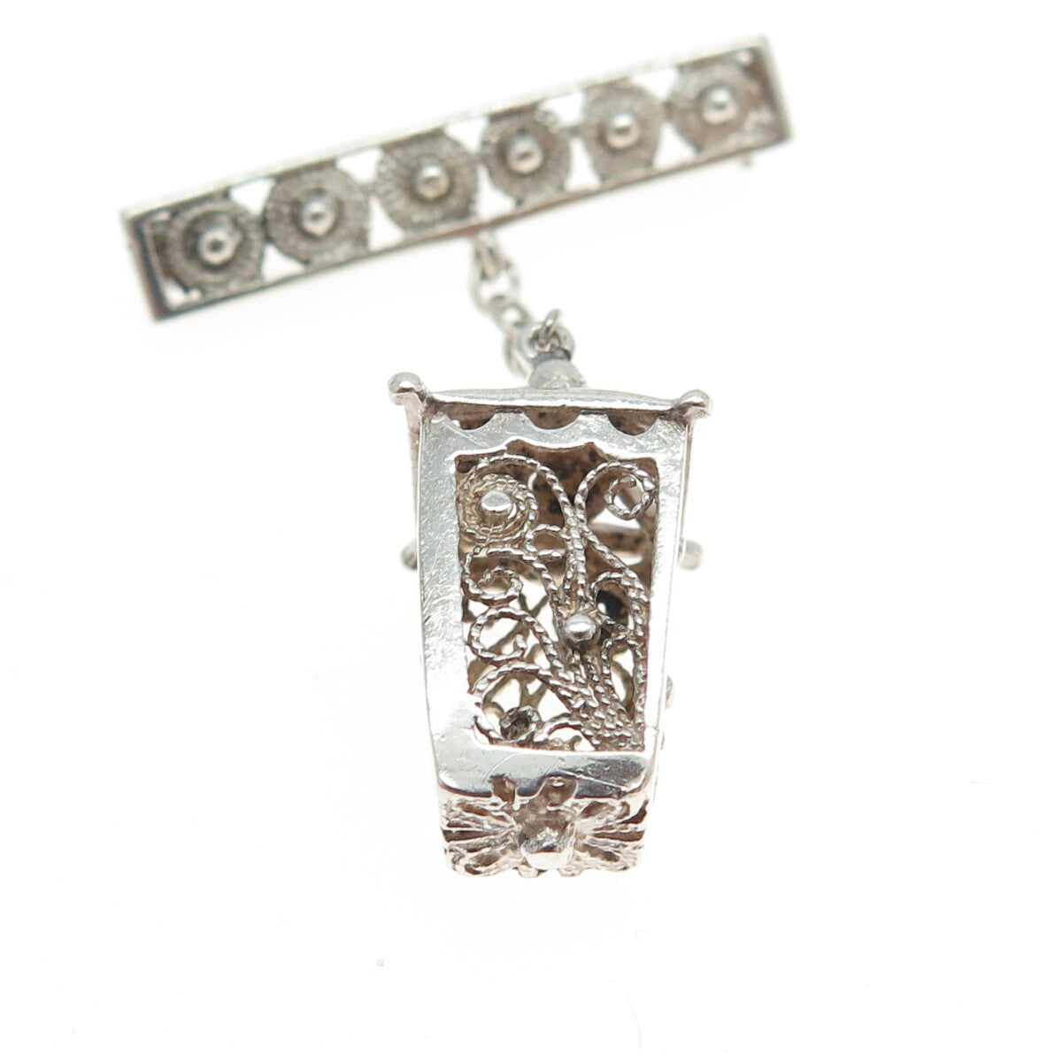 835 Silver Vintage Street Light Dangle Pin Brooch