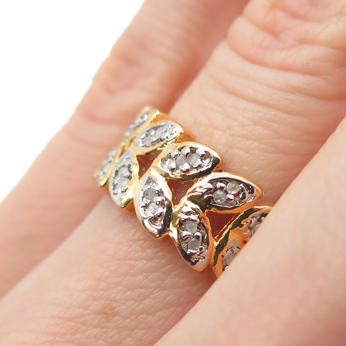 DBJ DEE BERKLE Sterling Silver Gold Plated Real Diamond Laurel Leaf Ring Size 5