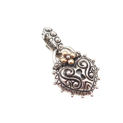 Barbara Bixby 925 Sterling Silver 18K Gold Floral Padlock Heart Charm Pendant