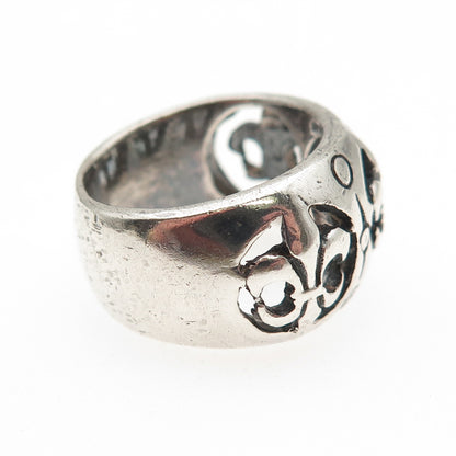 925 Sterling Silver Vintage Fleur de Lis Oxidized Ring Size 7.5