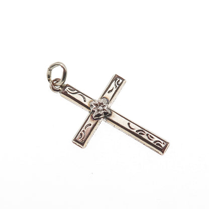 1/20 12K White Gold Filled Antique Art Deco Floral Cross Charm Pendant