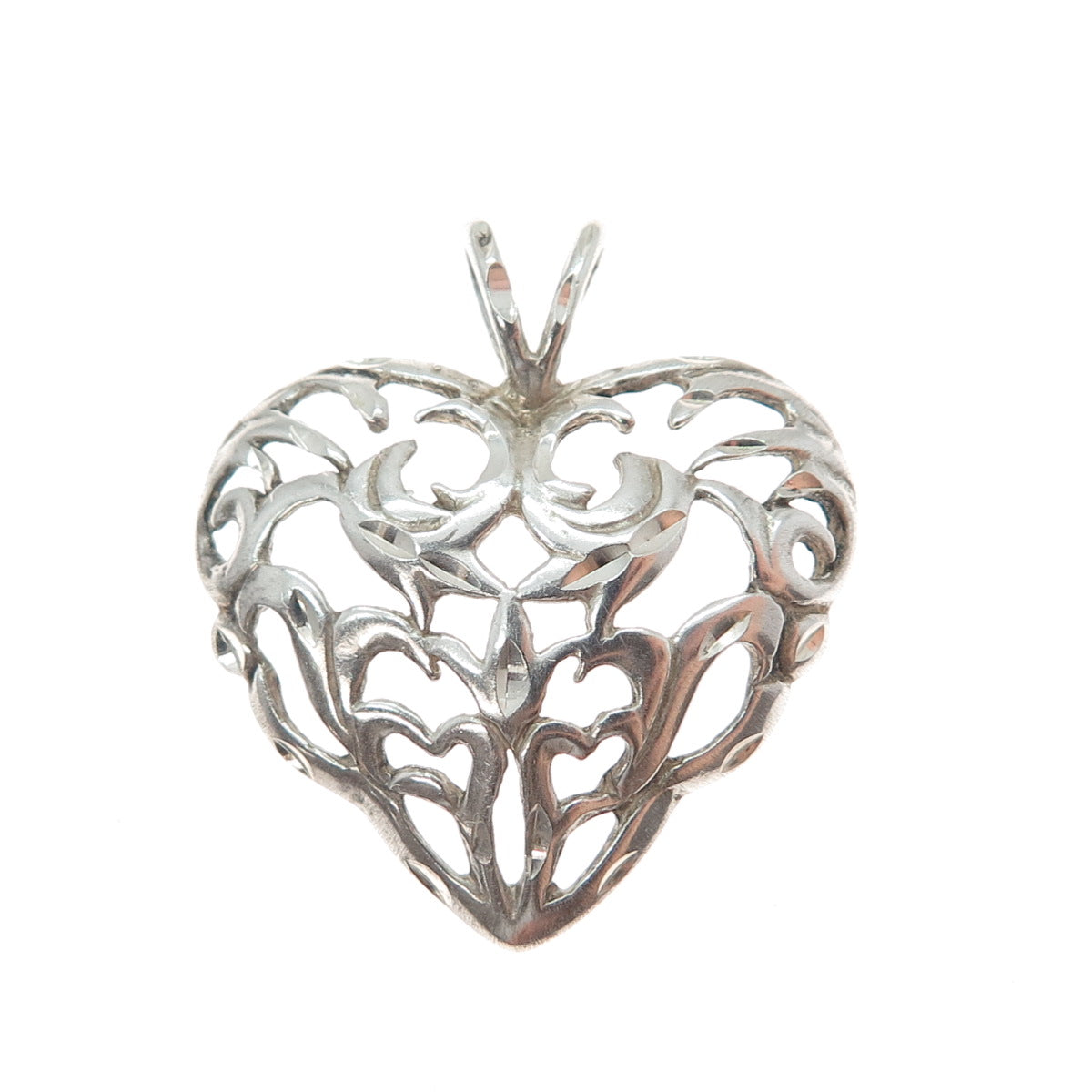 SHUBE 925 Sterling Silver Vintage Ornate Heart Charm Pendant
