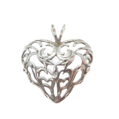 SHUBE 925 Sterling Silver Vintage Ornate Heart Charm Pendant