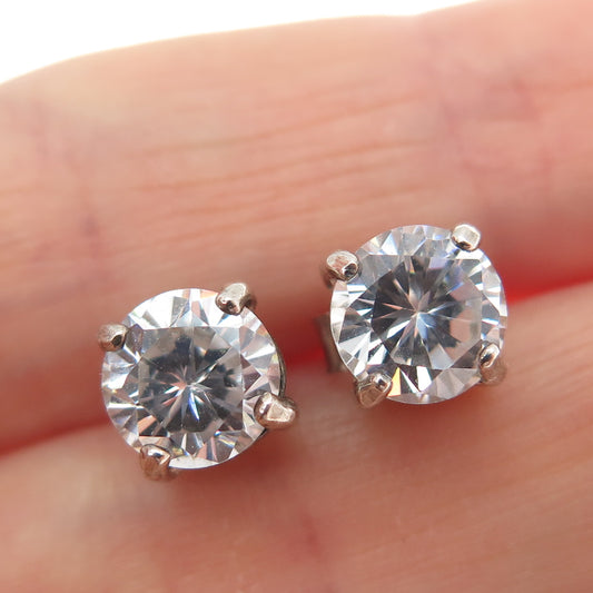 925 Sterling Silver Round-Cut C Z Stud Earrings