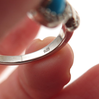 Chuck Clemency 925 Sterling Silver Real Turquoise & White Topaz Ring Size 8