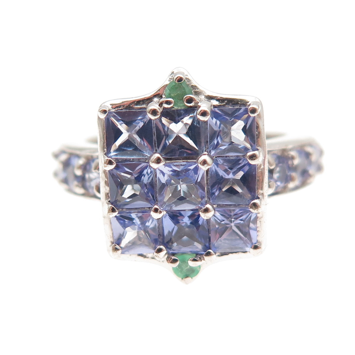 Chuck Clemency 925 Sterling Silver Real Tanzanite & Emerald Ring Size 5.25