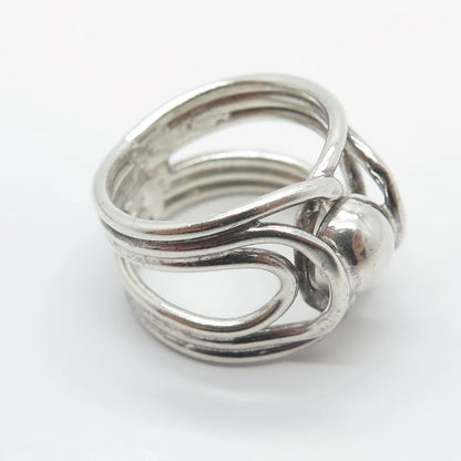 925 Sterling Silver Vintage Modernist Wide Ring Size 7.5