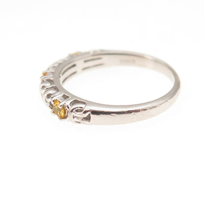 925 Sterling Silver Vintage Real Yellow Sapphire Byzantine Band Ring Size 6.75