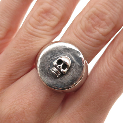 925 Sterling Silver Vintage Skull Oxidized Biker Signet Ring Size 11