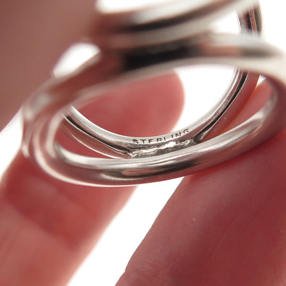 925 Sterling Silver Vintage Real Black Onyx Modernist Ring Size 6