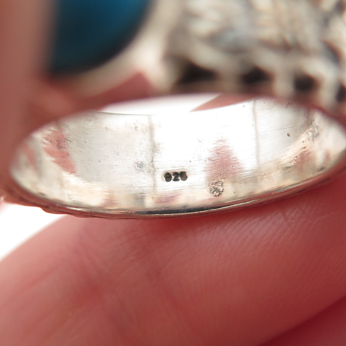 925 Sterling Vintage Real Sleeping Beauty Turquoise Oxidized Ring Size 6.5