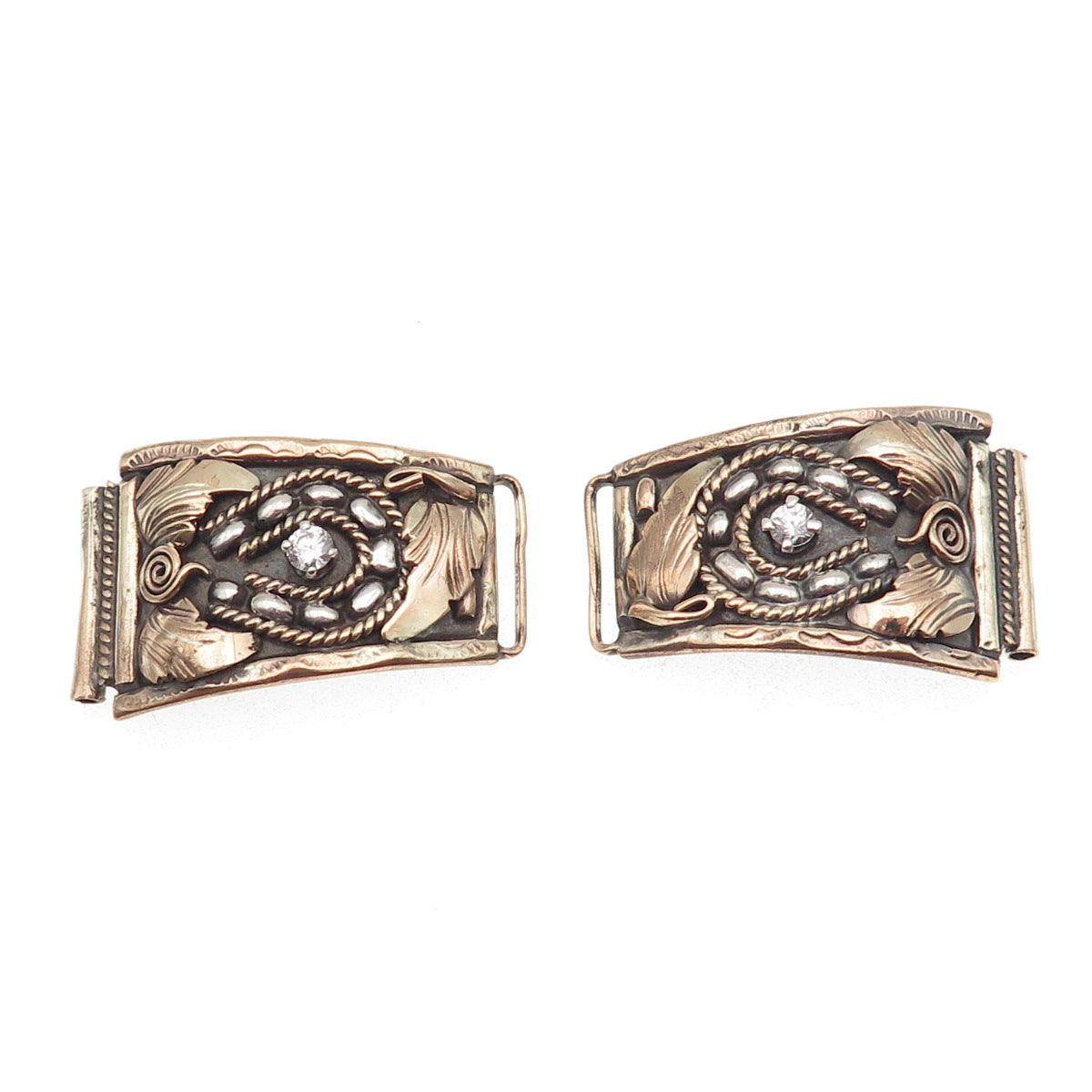 Silver Ray Navajo Old Pawn 925 Sterling 2-Tone Vintage C Z Floral Watch Band