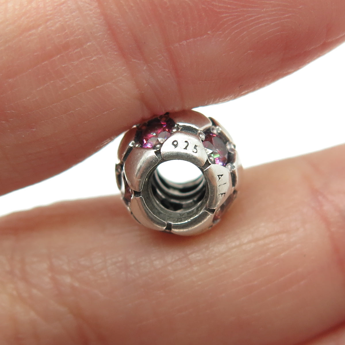 PANDORA 925 Sterling Silver Round-Cut Purple C Z Ball Bead Charm