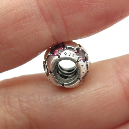 PANDORA 925 Sterling Silver Round-Cut Purple C Z Ball Bead Charm