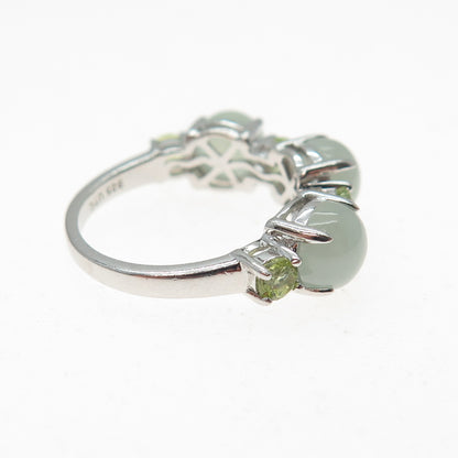 925 Sterling Silver Real Cabochon Jade & Round-Cut Peridot Ring Size 5.25