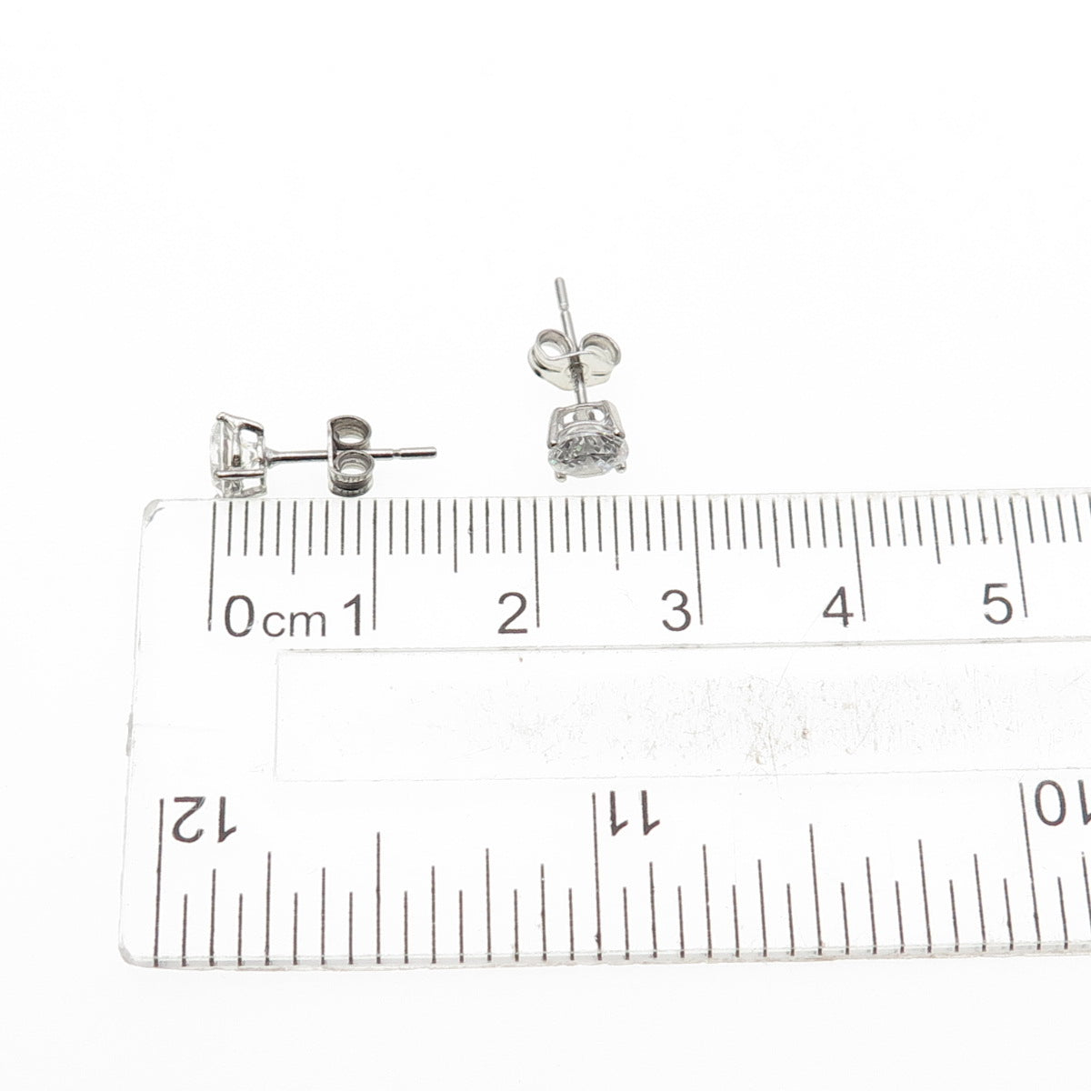 925 Sterling Silver Round-Cut C Z Stud Earrings