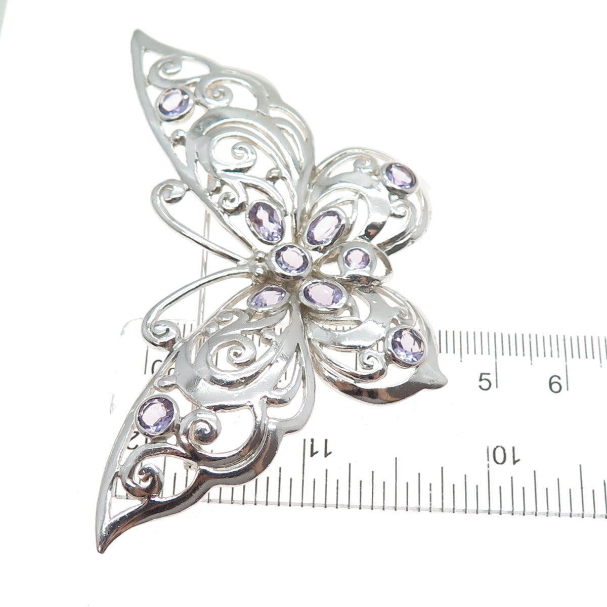 CFJ Collins Fine 925 Sterling Silver Vintage Real Amethyst Butterfly Pin Brooch