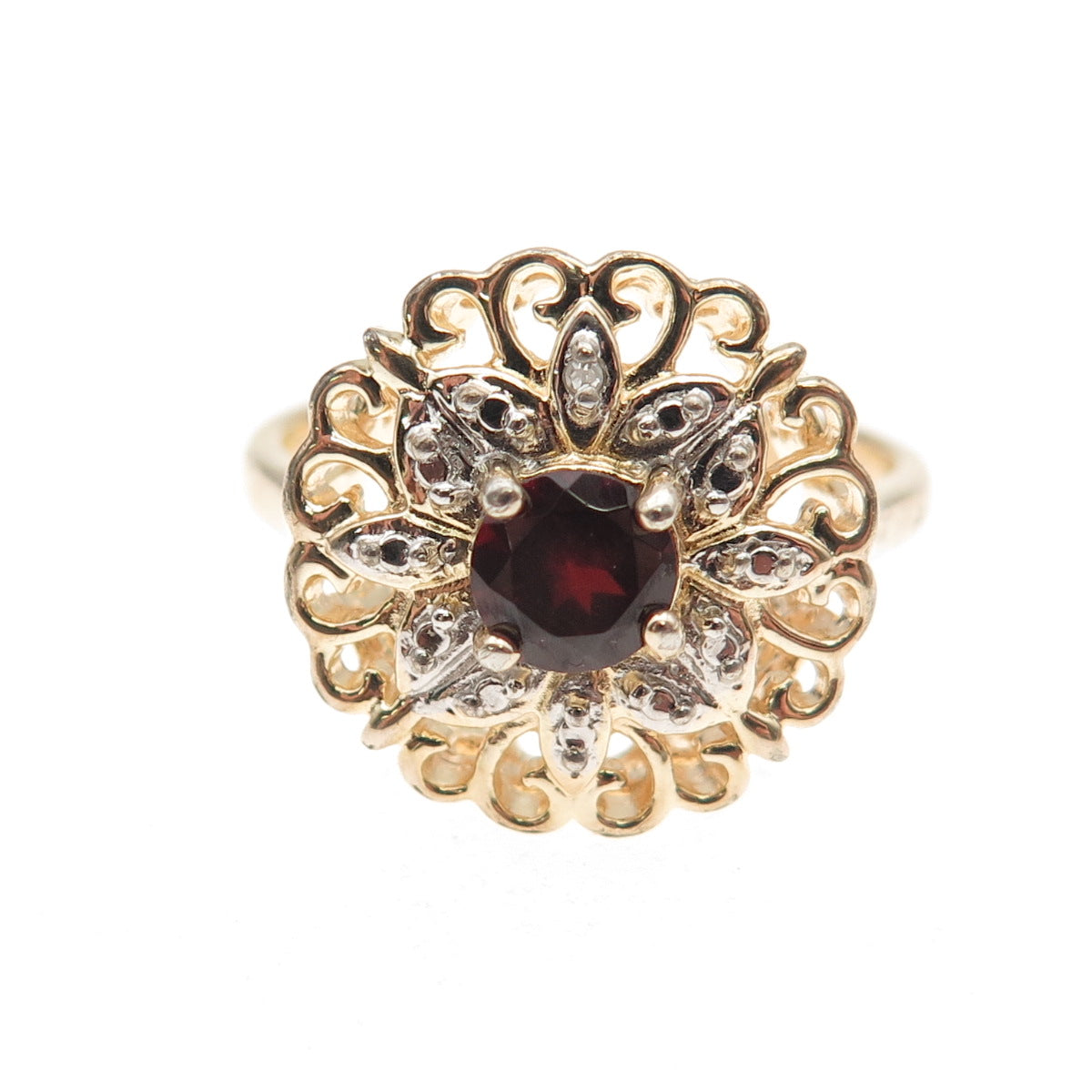 Ross Simons 925 Sterling Gold Plated Real Diamond Accent Red Garnet Ring Size 8