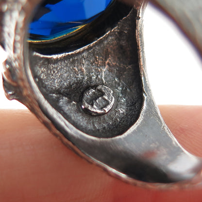 925 Sterling Silver Vintage Lab-Created Sapphire Oxidized Ring Size 10.5