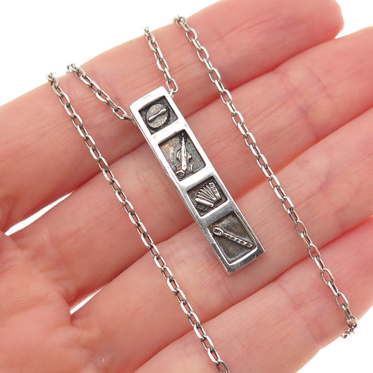 925 Sterling Silver Vintage Ireland Music Instrument Bar Chain Necklace 18"