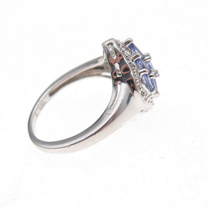 925 Sterling Silver Real Tanzanite & White Topaz Ring Size 8.25