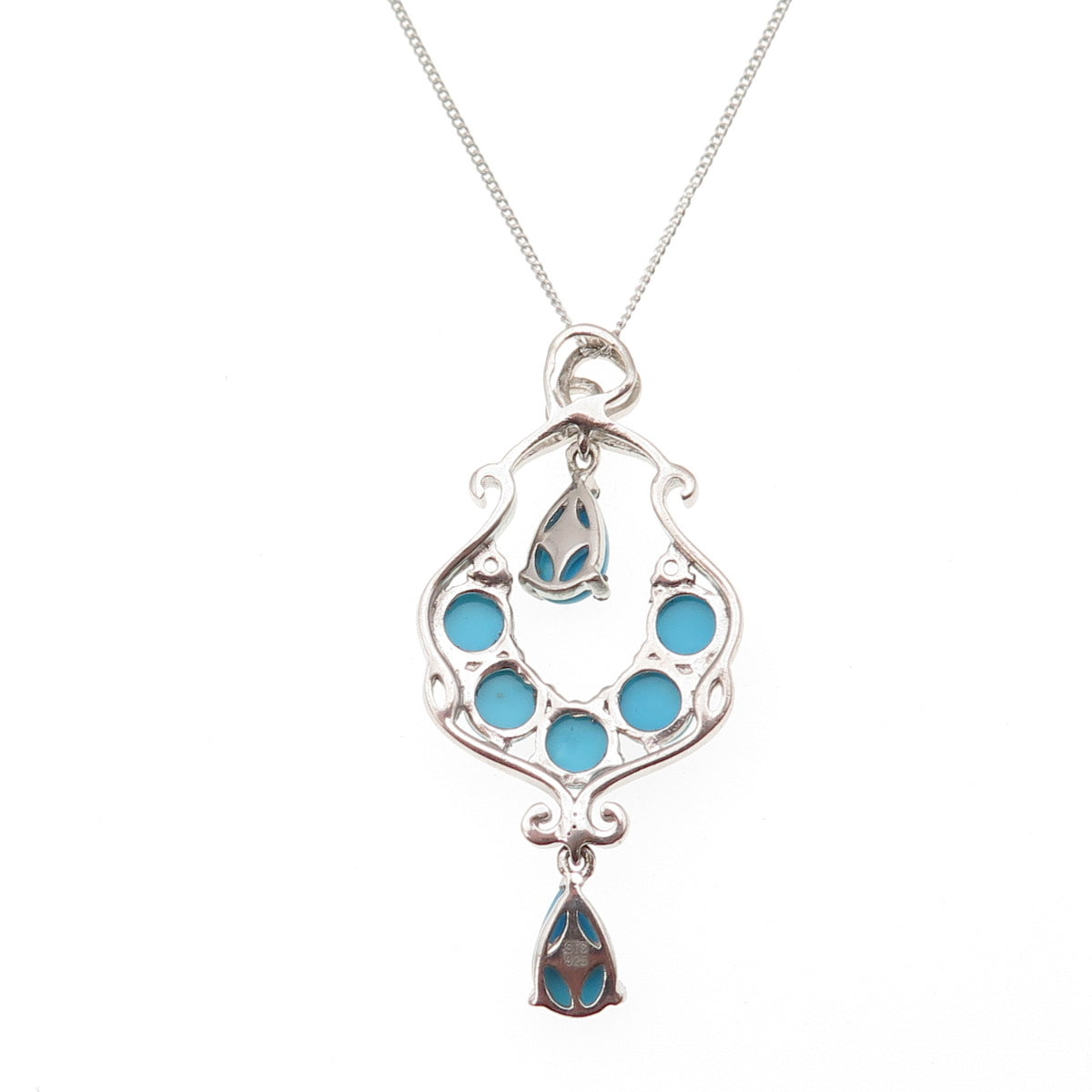 Chuck Clemency 925 Sterling Silver Real Turquoise White Topaz Chain Necklace 20"