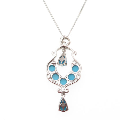 Chuck Clemency 925 Sterling Silver Real Turquoise White Topaz Chain Necklace 20"