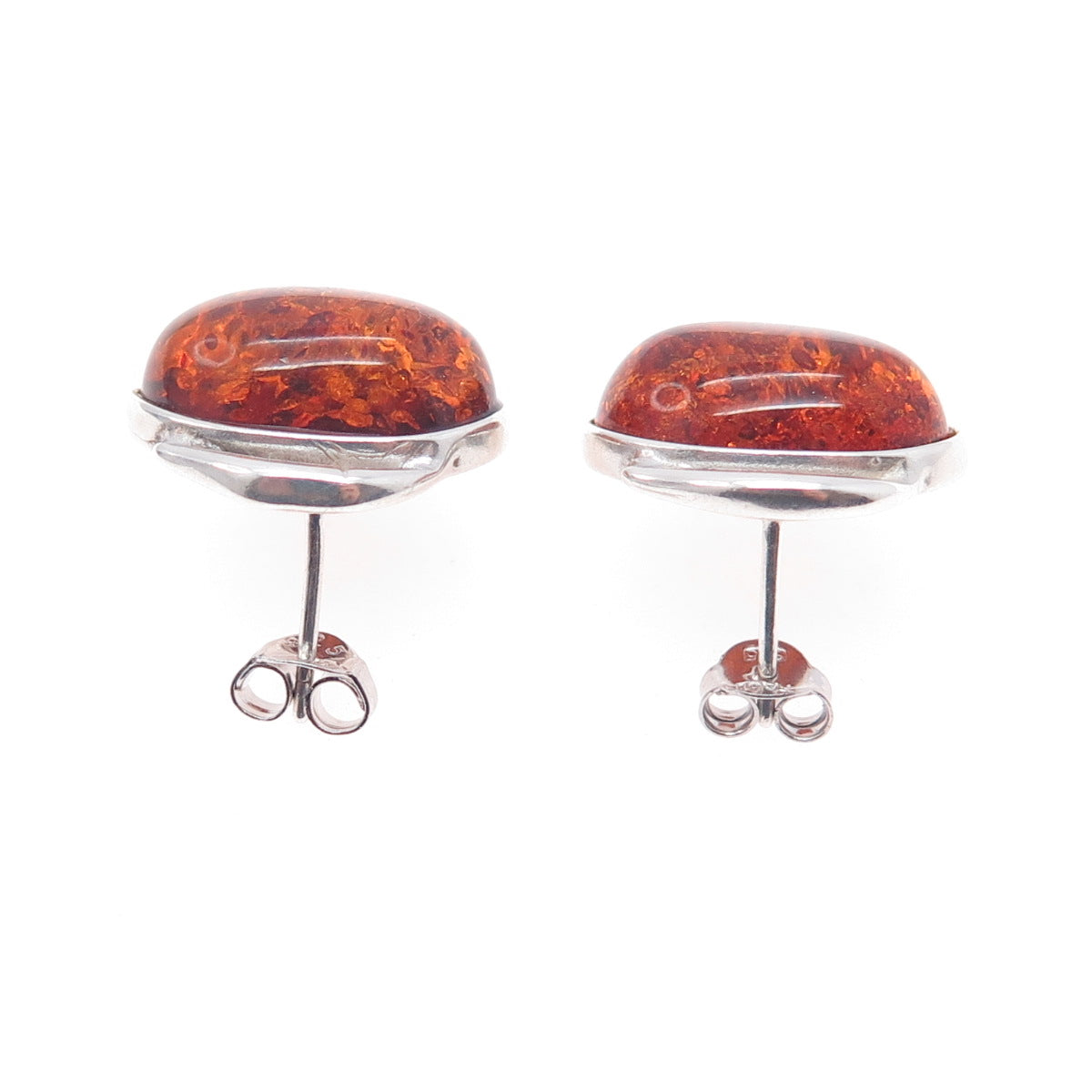 925 Sterling Silver Vintage Real Amber Modernist Earrings