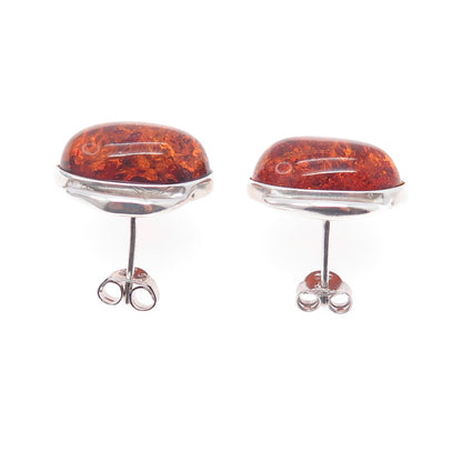 925 Sterling Silver Vintage Real Amber Modernist Earrings