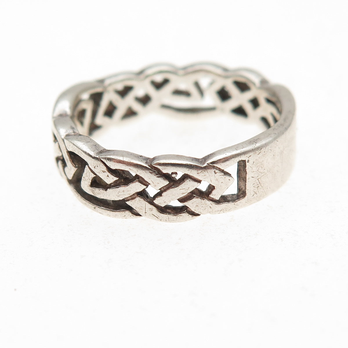 925 Sterling Silver Vintage Dublin Celtic Knot Oxidized Band Ring Size 7