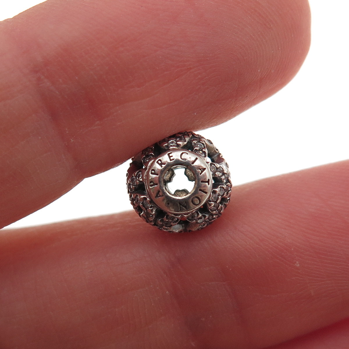 Pandora 925 Sterling Silver C Z Essence Appreciation Slide Bead Charm