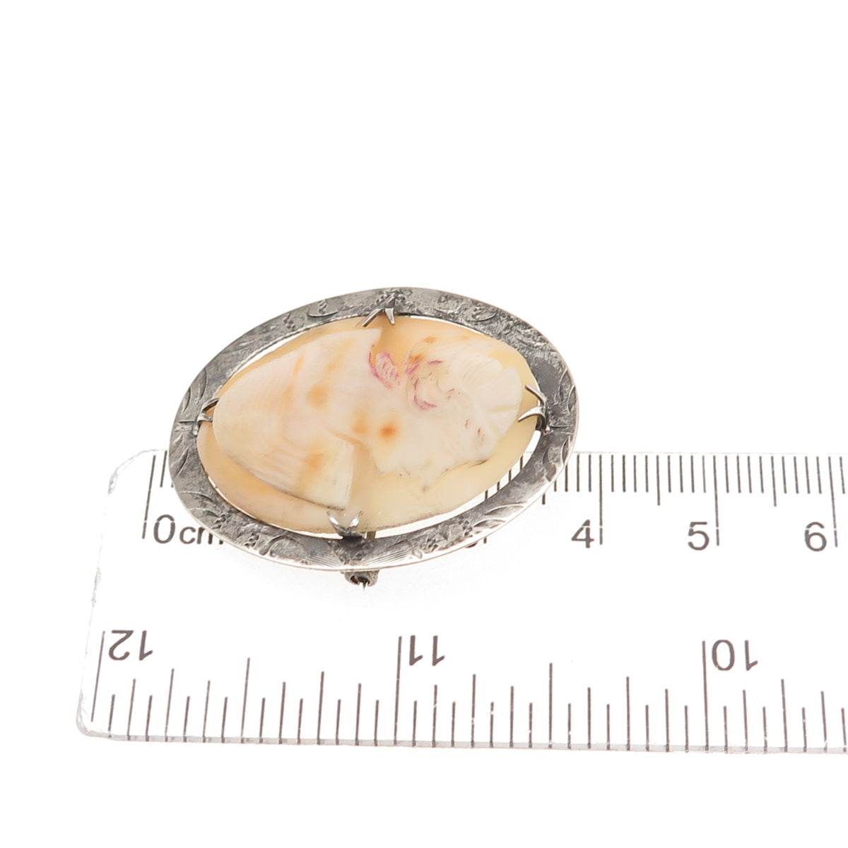 925 Sterling Silver Antique Art Deco Real MOP Carved Lady Cameo Pin Brooch