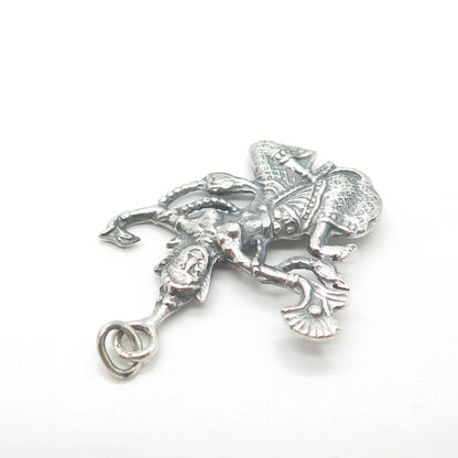 925 Sterling Silver Vintage Niello Hindu Goddess Pendant