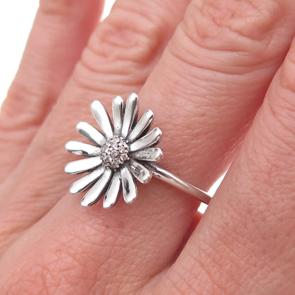 Pandora 925 Sterling Silver C Z Daisy Flower Ring Size 7