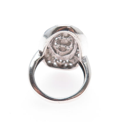 KEN CRAFTS 925 Sterling Silver Vintage Rose Flower Heart Oxidized Ring Size 6.75